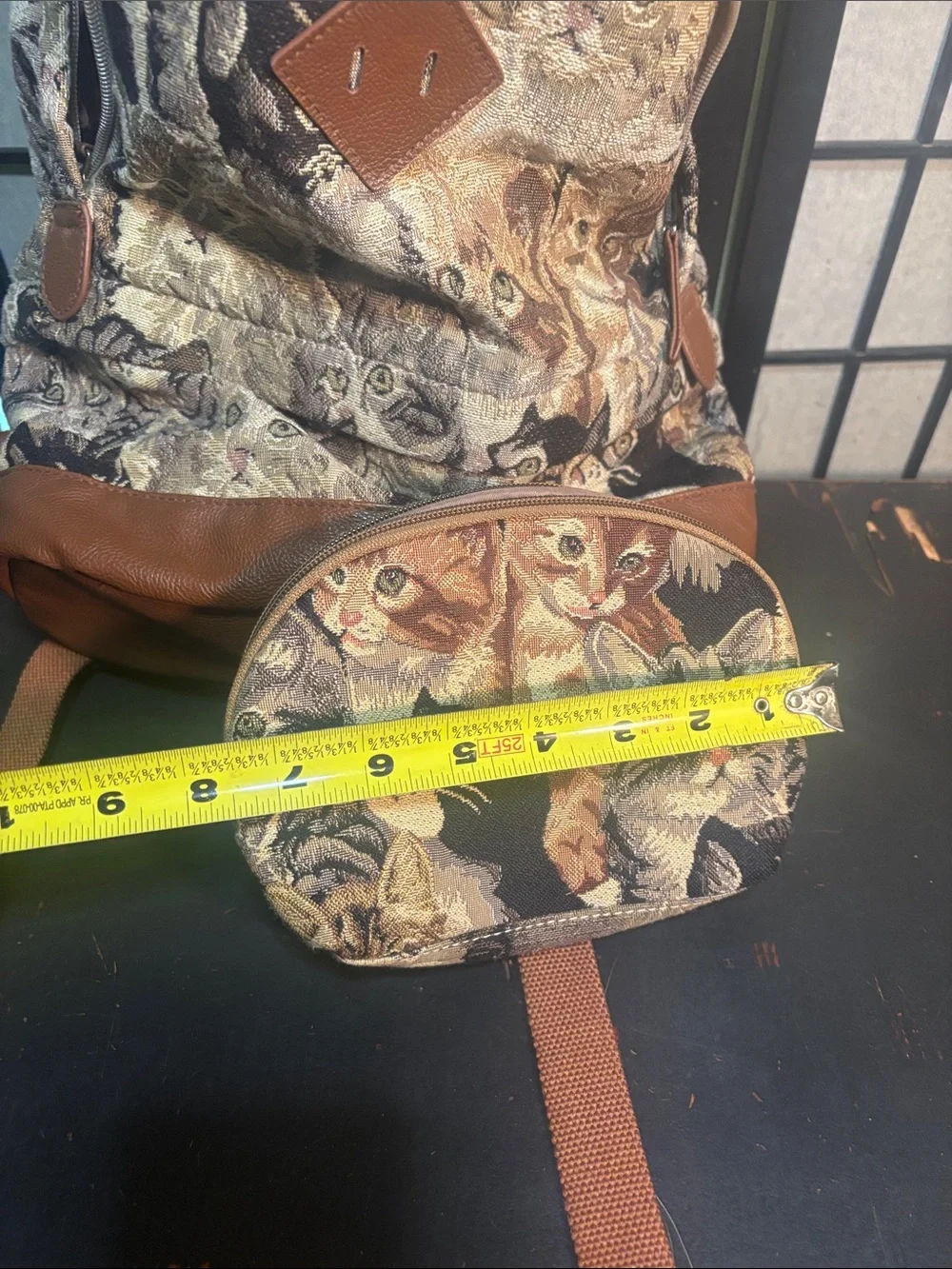 Brown & Multicolor Cat Print Tapestry Backpack
